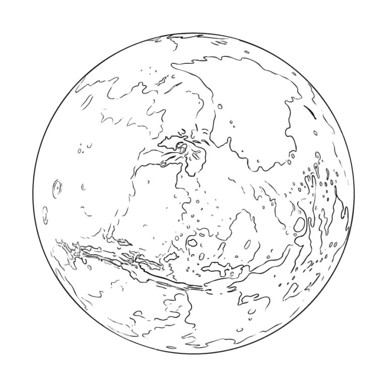 火星の無料塗り絵イラスト（知育・高齢者レク用）