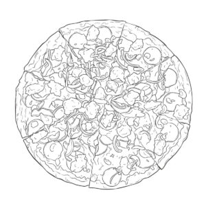 ミックスピザの無料塗り絵イラスト（知育・高齢者レク用）
