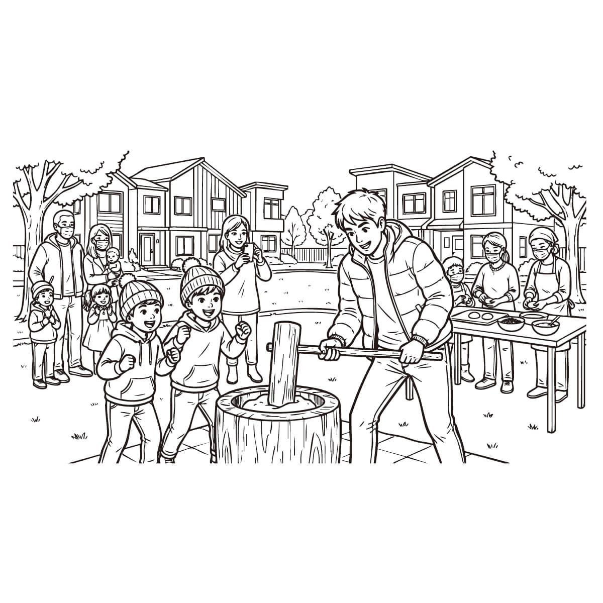 餅つきの塗り絵