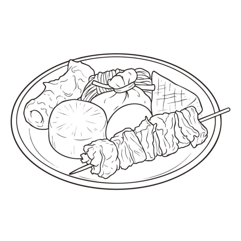 おでんの無料塗り絵イラスト（知育・高齢者レク用）