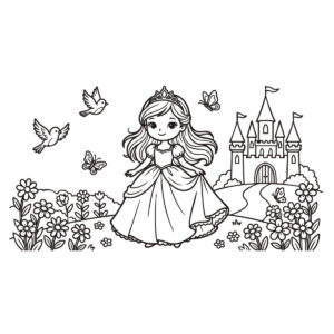 お姫様（年少向け）の無料塗り絵イラスト（知育・高齢者レク用）