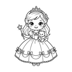 お姫様（年少向け）２の無料塗り絵イラスト（知育・高齢者レク用）