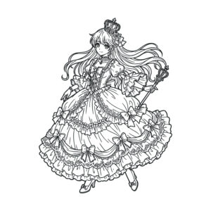 お姫様（高学年向け）２の無料塗り絵イラスト（知育・高齢者レク用）