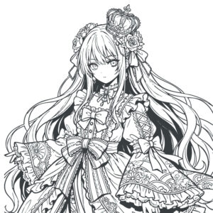 お姫様（高学年向け）３の無料塗り絵イラスト（知育・高齢者レク用）