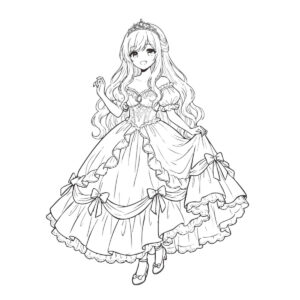 お姫様の塗り絵【無料】印刷・ダウンロード - ぬりえ図鑑