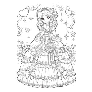 お姫様（おとな向け）の無料塗り絵イラスト（知育・高齢者レク用）