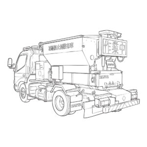 凍結防止剤散布車（うしろ）の無料塗り絵イラスト（知育・高齢者レク用）