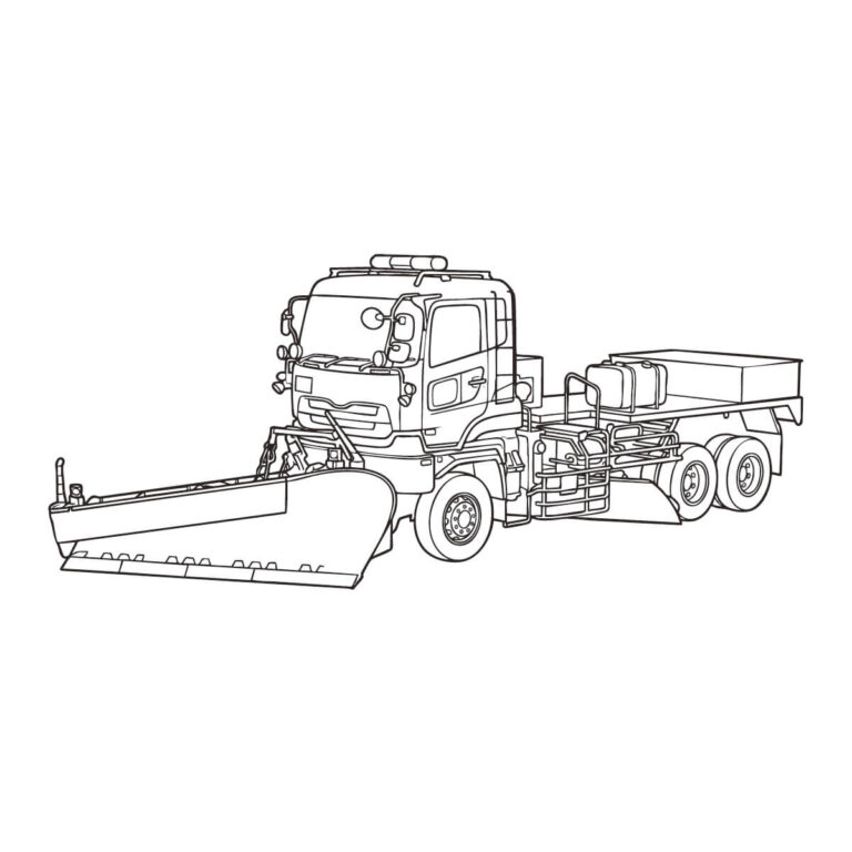 除雪車の無料塗り絵イラスト（知育・高齢者レク用）
