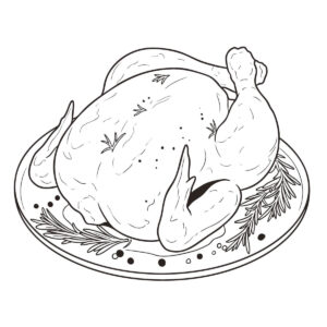ローストチキン（ターキー丸焼き）の無料塗り絵イラスト（知育・高齢者レク用）