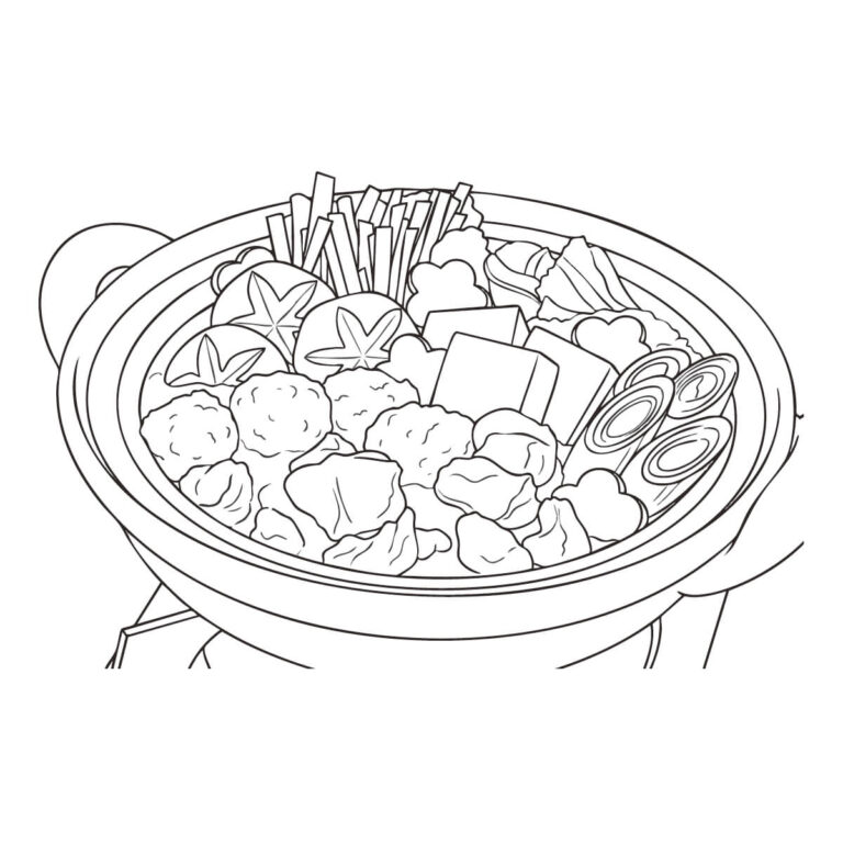 鍋の無料塗り絵イラスト（知育・高齢者レク用）