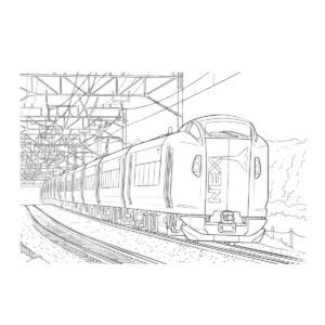 E259系　旧塗装　背景ありの無料塗り絵イラスト（知育・高齢者レク用）