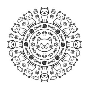 Free printable Cat Mandala for Kids coloring page