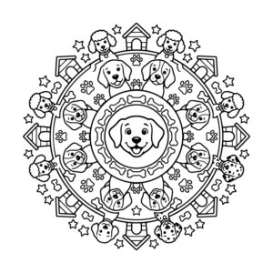 Free printable Dog Mandala for Kids coloring page