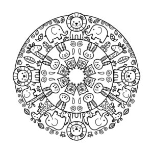 Free printable Animal mandala for kids coloring page