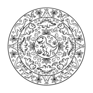 Free printable Dinosaur Mandala for Kids coloring page