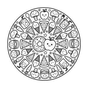 Free printable Food Mandala for Kids coloring page