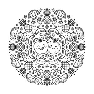 Free printable Fruit Mandala for Children coloring page