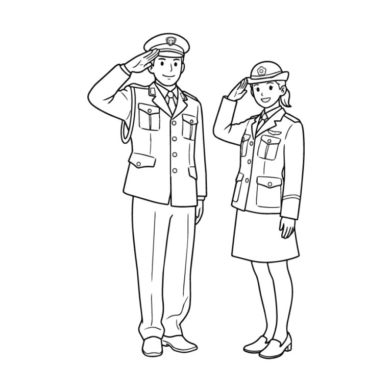 警察官の無料塗り絵イラスト（知育・高齢者レク用）