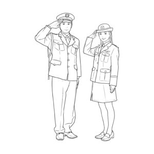 警察官 敬礼２の無料塗り絵イラスト（知育・高齢者レク用）