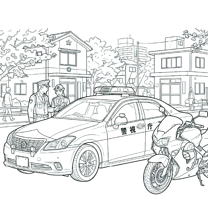 警察官とパトカー白バイ