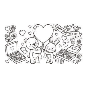 バレンタインデーの無料塗り絵イラスト（知育・高齢者レク用）