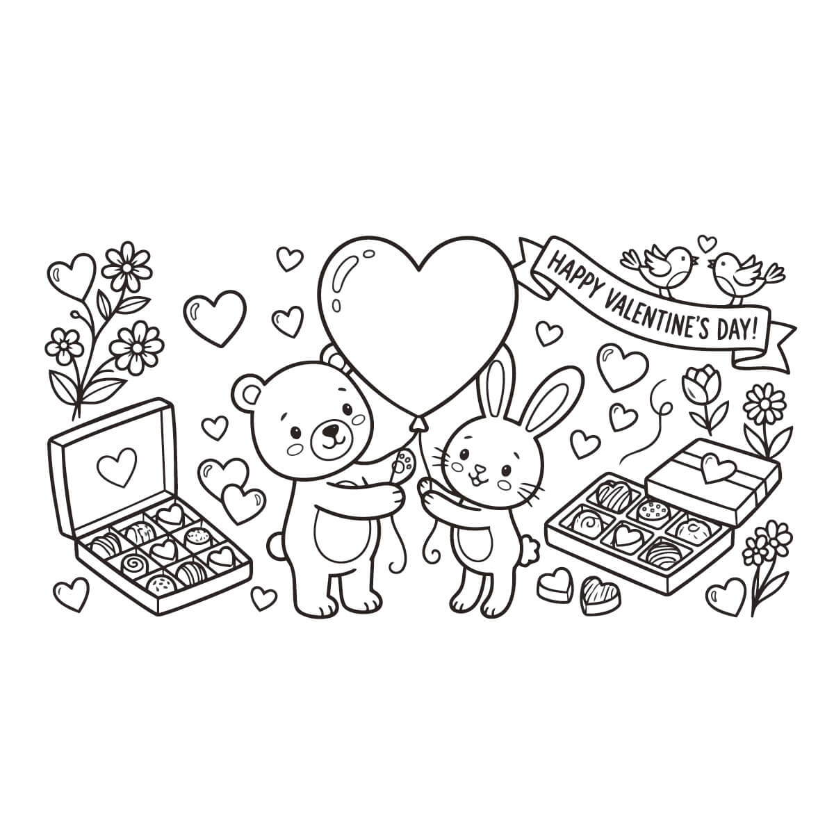 バレンタインデーの塗り絵