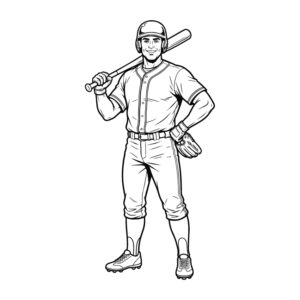 野球選手の無料塗り絵イラスト（知育・高齢者レク用）