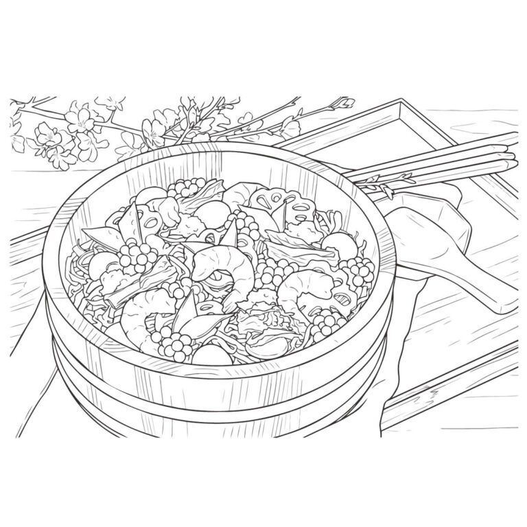 ちらし寿司の無料塗り絵イラスト（知育・高齢者レク用）