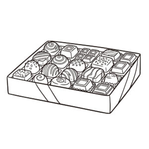 チョコレート詰め合わせの無料塗り絵イラスト（知育・高齢者レク用）