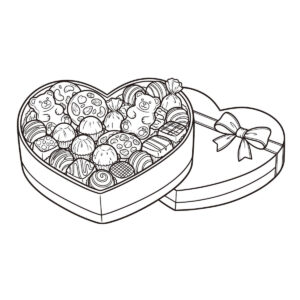 チョコレート詰め合わせ（ハート）の無料塗り絵イラスト（知育・高齢者レク用）