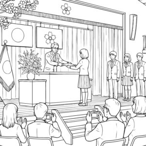 中学生 卒業式の無料塗り絵イラスト（知育・高齢者レク用）