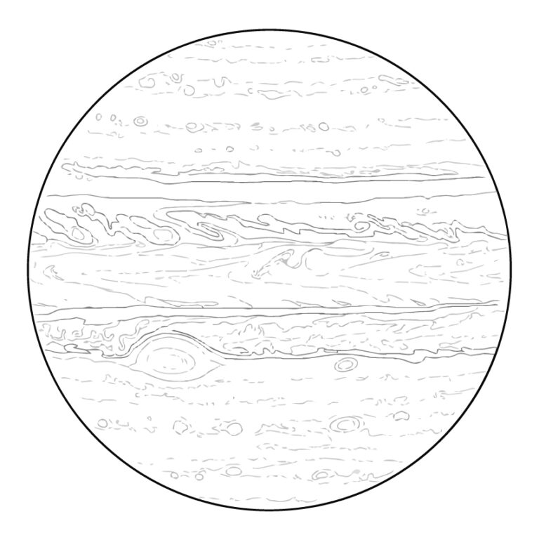 木星の無料塗り絵イラスト（知育・高齢者レク用）