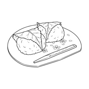 さくら餅 関西風の無料塗り絵イラスト（知育・高齢者レク用）