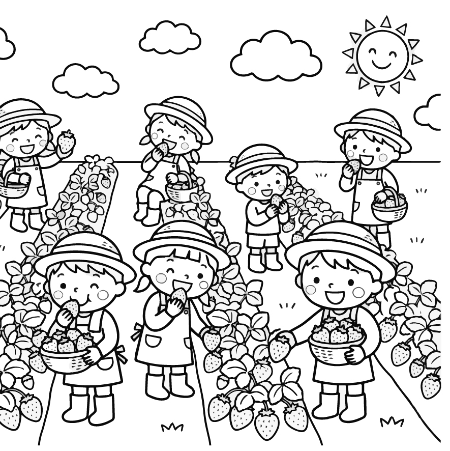いちご狩りの塗り絵