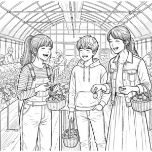 いちご狩り２の無料塗り絵イラスト（知育・高齢者レク用）