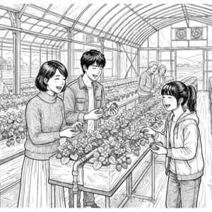 いちご狩り３の無料塗り絵イラスト（知育・高齢者レク用）