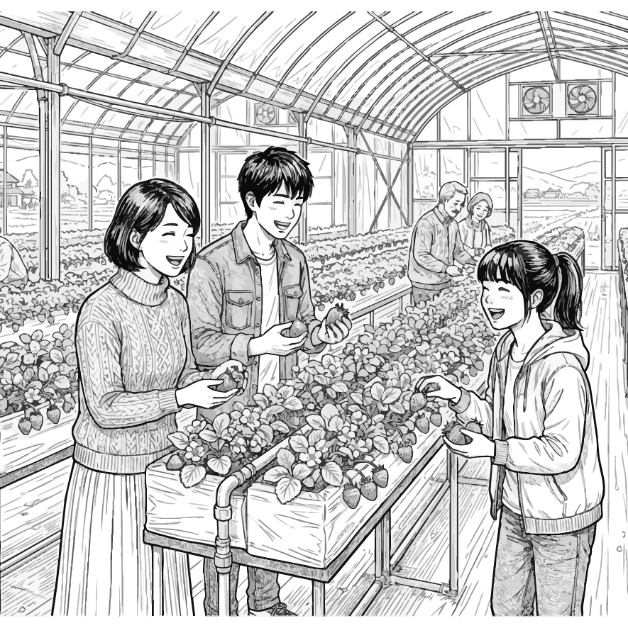 いちご狩りの塗り絵