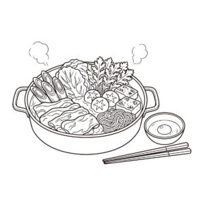すき焼き1の無料塗り絵イラスト（知育・高齢者レク用）