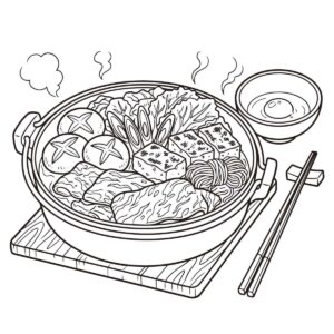 すき焼きの無料塗り絵イラスト（知育・高齢者レク用）