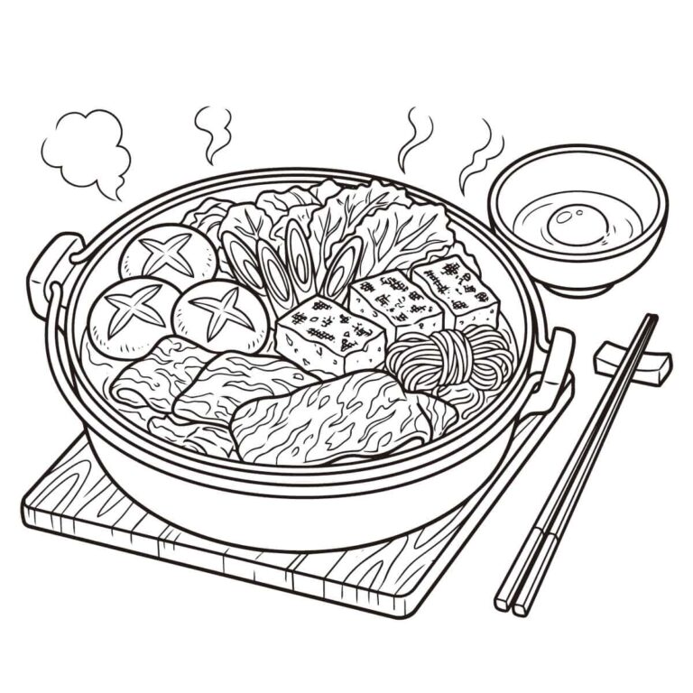 すき焼きの無料塗り絵イラスト（知育・高齢者レク用）