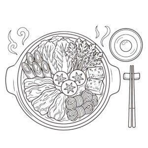 すき焼き3の無料塗り絵イラスト（知育・高齢者レク用）