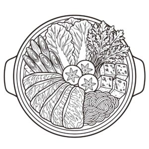 すき焼き4の無料塗り絵イラスト（知育・高齢者レク用）
