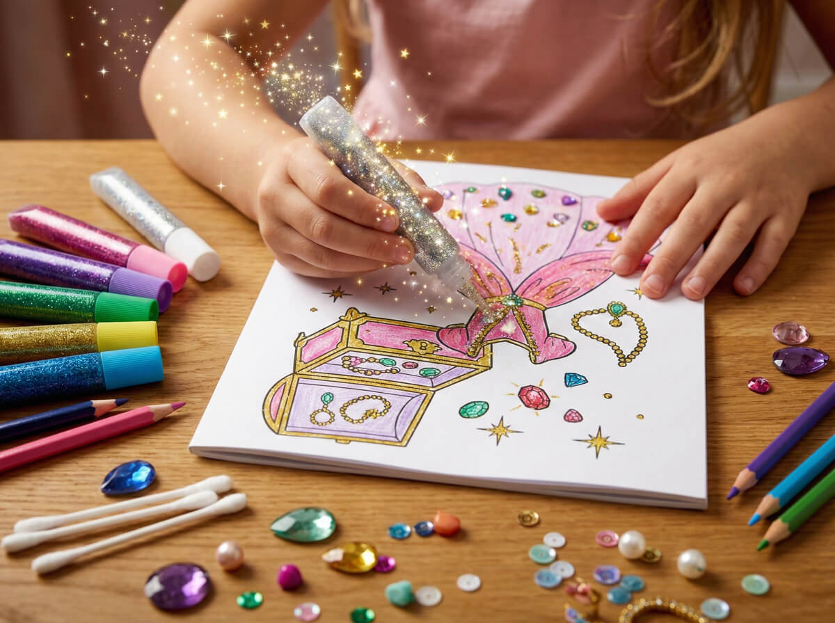 いつもの塗り絵が宝石箱に大変身！「グリッターアートの塗り絵」で魔法をかけよう