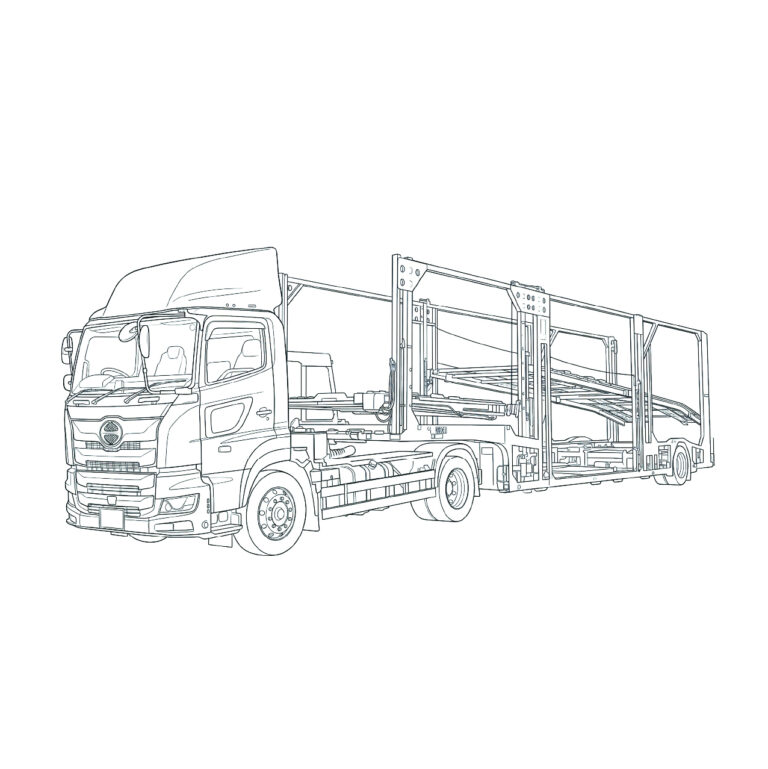 キャリアカー（車両運搬車）の無料塗り絵イラスト（知育・高齢者レク用）