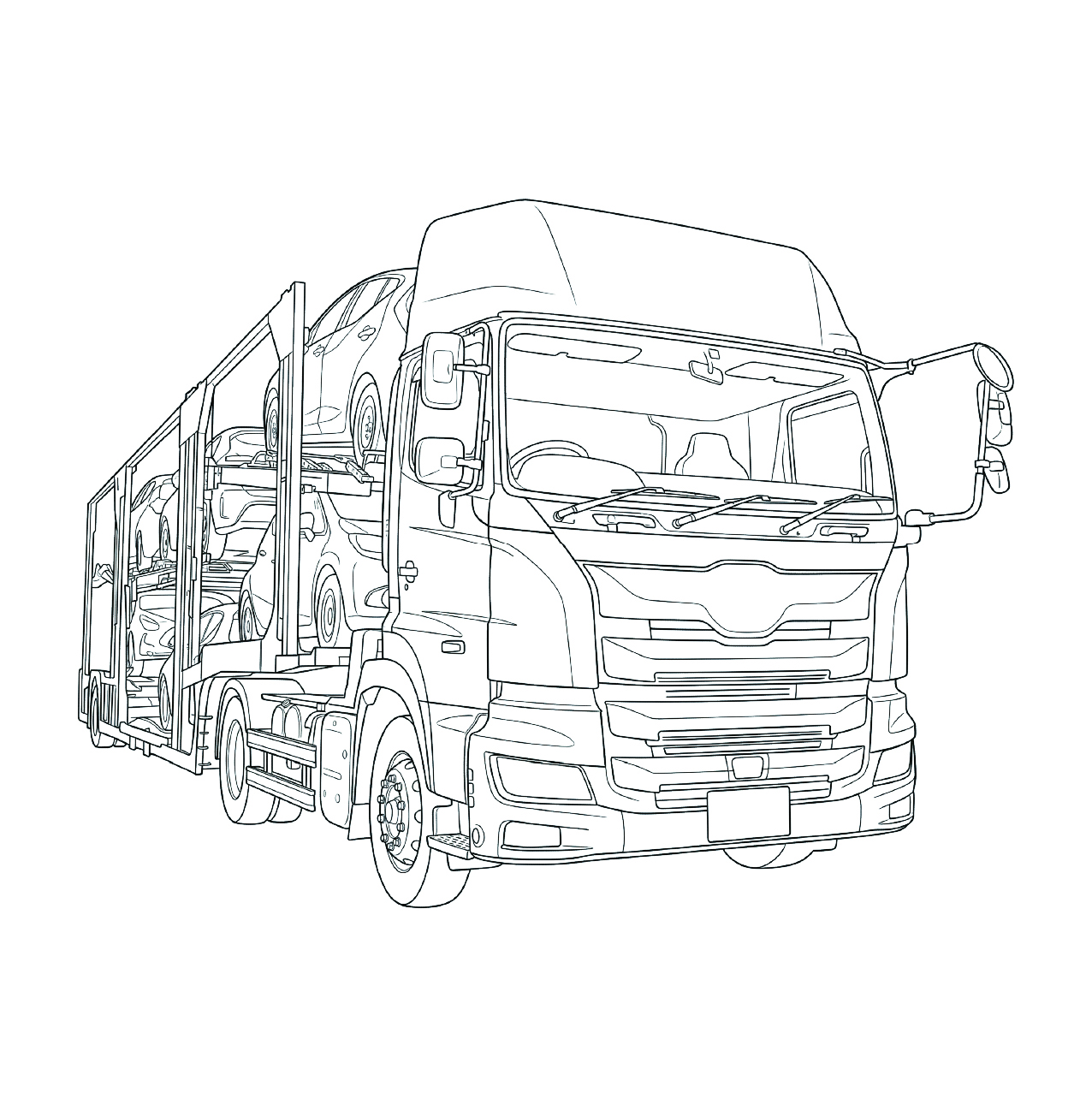 キャリアカー（車両運搬車）の塗り絵