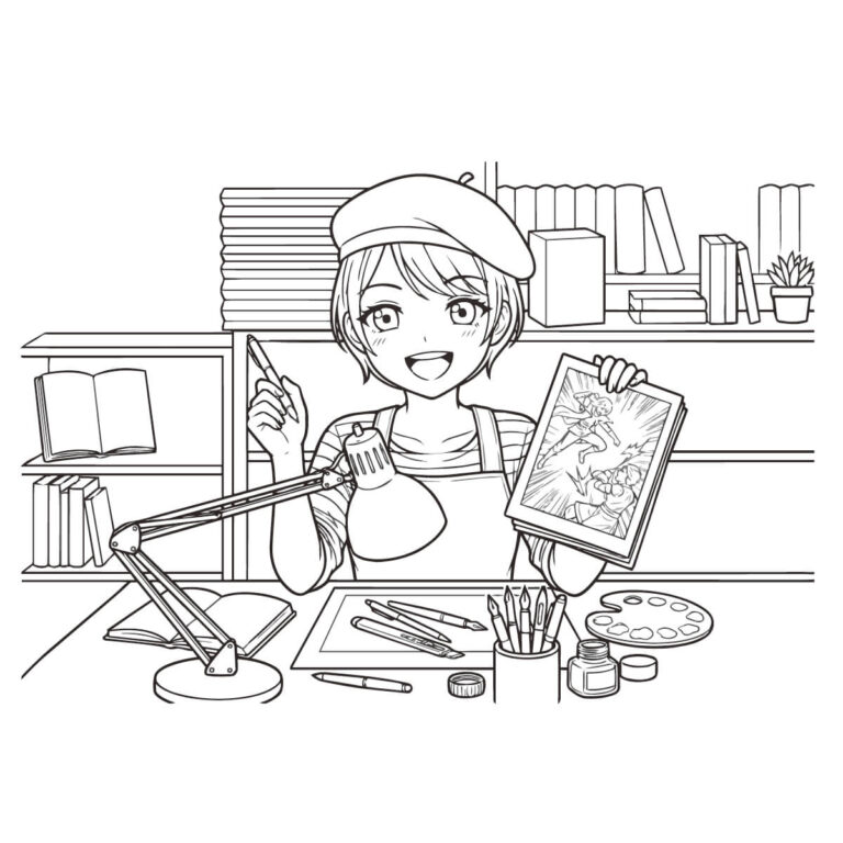 漫画家の無料塗り絵イラスト（知育・高齢者レク用）