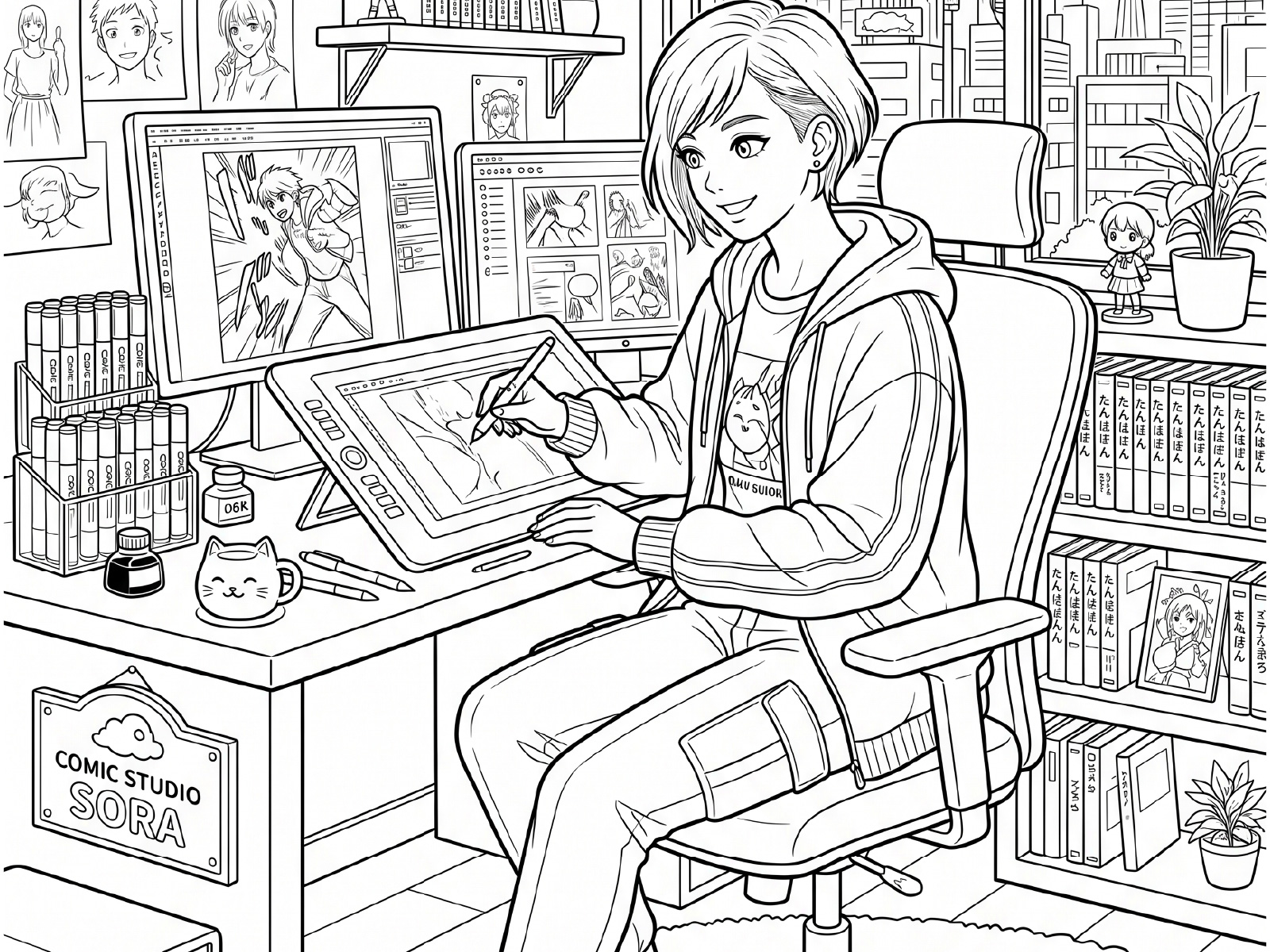 漫画家の無料塗り絵イラスト（知育・高齢者レク用）