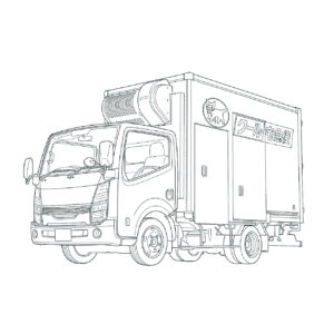 宅配トラック（クロネコヤマト クール）の無料塗り絵イラスト（知育・高齢者レク用）