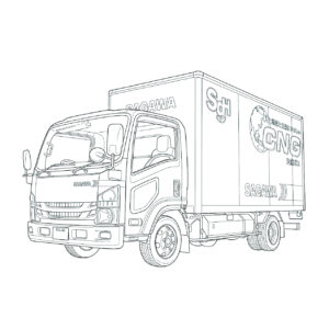 宅配トラック（佐川急便）の無料塗り絵イラスト（知育・高齢者レク用）