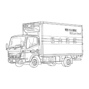 宅配トラック（福山通運）の無料塗り絵イラスト（知育・高齢者レク用）